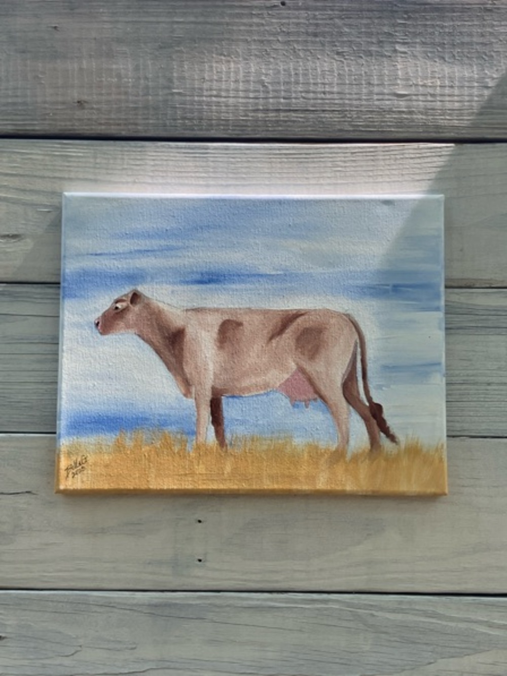Hand-Painted Brown Cow Raw Canvas Art Charming Farmhouse